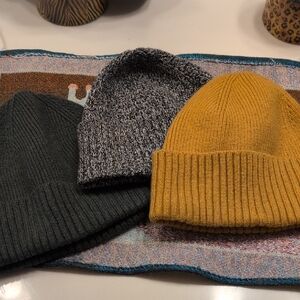 3 Time and Tru Knit Beanie Trio - Green Heather GrayWhite, Mustard For Men